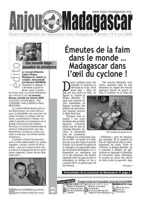 nº 10, juin 2008, bulletin d’information de l’association Anjou-Madagascar