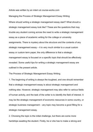 Calamo Managing The Process Of Strategic Management Essay Writing Essay On High School Experience also Example Of Thesis Statement For Argumentative Essay Essay Topics For Research Paper
