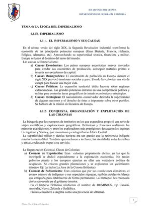 RESUMEN TEMA 6 "LA ÉPOCA DEL IMPERIALISMO Y LA PRIMERA GUERRA MUNDIAL"