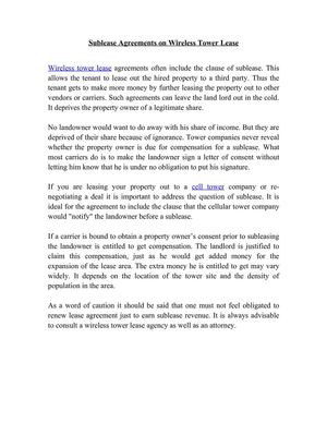 Sublease Agreements on Wireless Tower Lease