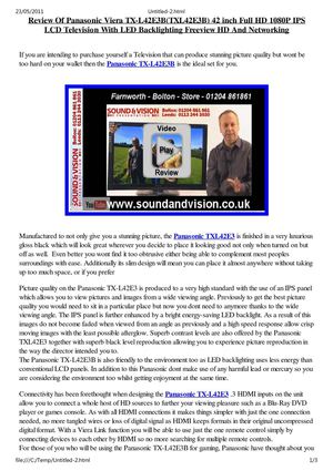 Panasonic Viera TX-L42E3B (TXL42E3B) Review – 42 Inch Full HD 1080p LED LCD TV Freeview HD