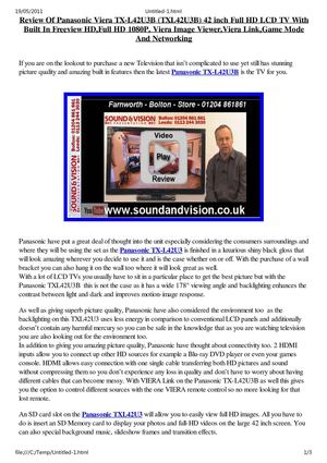 Panasonic Viera TX-L42U3B (TX-L42U3B) Review – 42 Inch Full 1080P LCD TV With Freeview HD And Game Mode