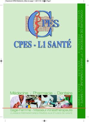 Prepa CPES Médecine : cours de soutien à la première année de médecine L1 Santé - Médecine Dentaire Sage femme Kiné