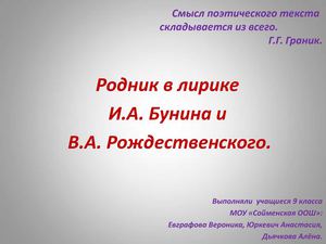 Родник в лирике И.А.Бунина и В.А.Рождественского
