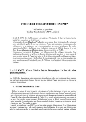 Ethique et thérapeutique en Centre Médico Psycho Pédagogique, jean Ribalet, conférence 