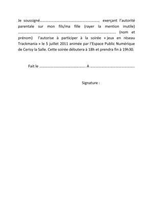 Autorisation parentale Trackmania PDF