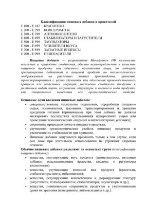 классификация пищевых красителей и добавок