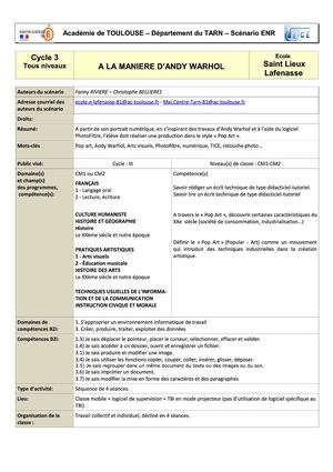 Scénario ENR81 - Cycle 3 - A la manière d’Andy Warhol