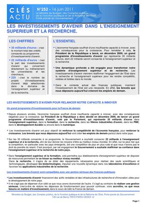 CLE ACTU - Les investissements d'avenir dans l'enseignement supérieur et la recherche