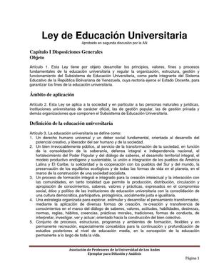 Ley Orgánica de Educación aprobada por la AN en el 2010