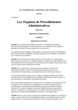 Ley Orgánica de Procedimientos Administrativos (LOPA)