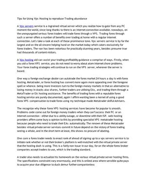 Tips for Using Vps Hosting to reproduce Trading abundance