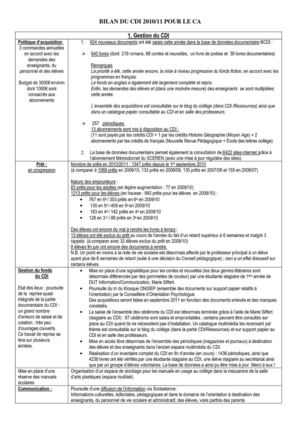 BILAN pour CA CDI 2010 11