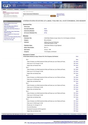 United States Statutes at Large, Volume 104, 101st Congress, 2nd Session (Digitized) AE 2.111: January 1, 1990 (see STATUTE-104) 