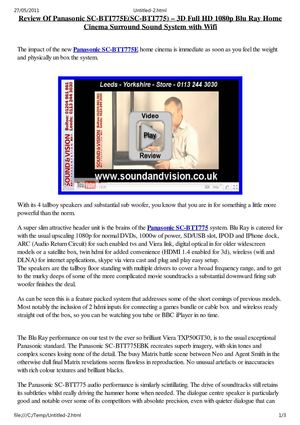 Panasonic SC-BTT775 (SCBTT775) Review - Blu Ray 3D Full Surround Sound System With Tall Speakers