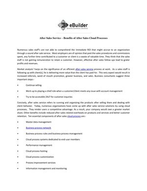 After Sales Service – Benefits of After Sales Cloud Processes