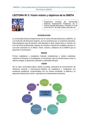  Visión misión y objetivos de la UNEFA
