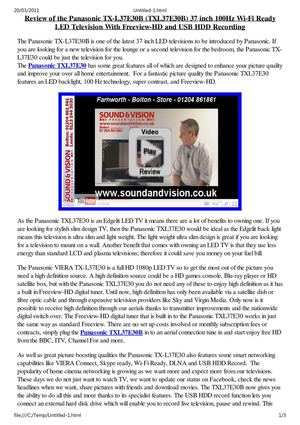 Panasonic Viera TX-L37E30B (TXL37E30B) Review - 37 Inch Full HD 1080p LED With 200Hz Freeview HD