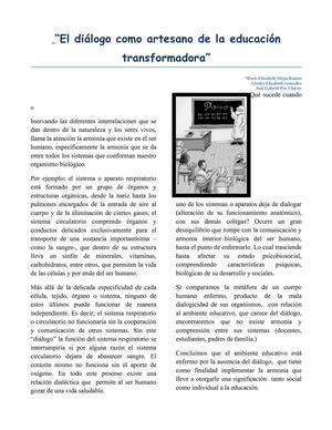 El dialogo Como Artesano de la Educacion