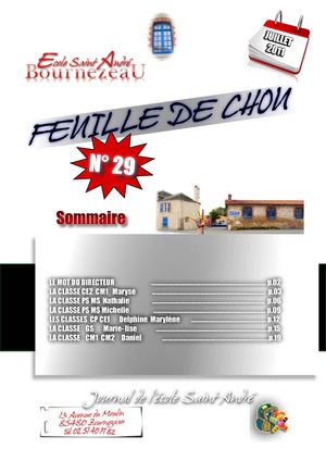   Feuille de chou n°29 école Saint André Bournezeau juillet 2011