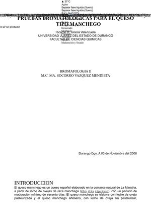 PRUEBAS BROMATOLOGICAS PARA EL QUESO TIPO MANCHEGO