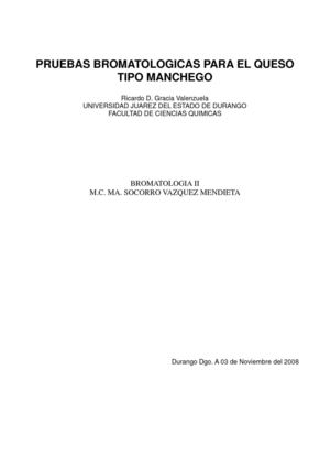 PRUEBAS BROMATOLOGICAS PARA EL QUESO TIPO MANCHEGO