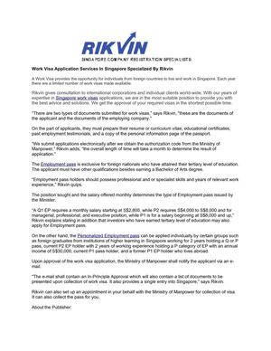 Work Visa Application Services In Singapore Specialized By Rikvin