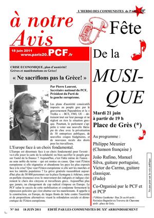 A Notre Avis Paris 20 n°161 - 25 juin 2011