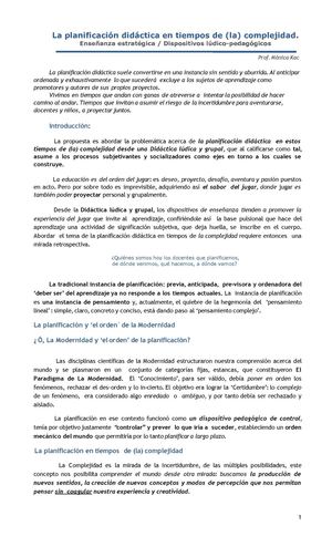 la planificación en tiempos de la complejidad