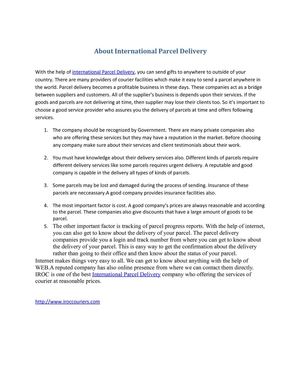  About International Parcel Delivery