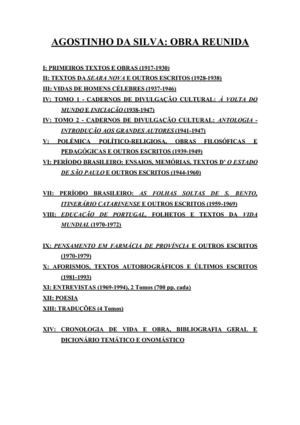 PLANO GERAL DA OBRA REUNIDA DE AGOSTINHO DA SILVA