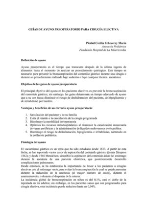 GUÍAS DE AYUNO PREOPERATORIO PARA CIRUGÍA ELECTIVA