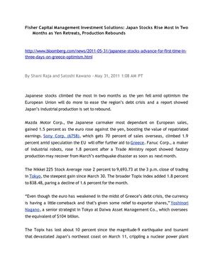 Fisher Capital Management Investment Solutions: Japan Stocks Rise Most in Two Months as Yen Retreats, Production Rebounds