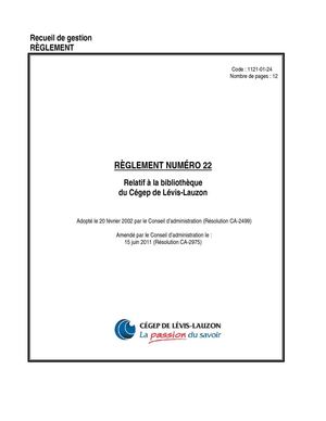 Réglement de la bibliothèque du Cégep de Lévis-Lauzon