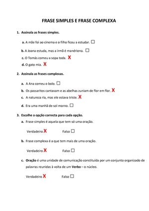FRASE SIMPLES E FRASE COMPLEXA - SOLUÇÃO
