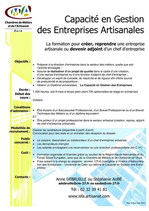 CGEA - Capacité en Gestion des Entreprises Artisanales La formation pour créer, reprendre une entreprise artisanale ou devenir adjoint d’un chef d’entreprise - Formation à Evreux, Eure
