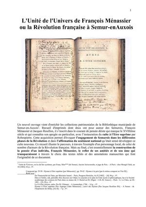 L'Unité de l'Univers de François Ménassier ou la Révolution française à Semur-en-Auxois