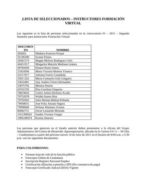 Lista seleccionados - Instructores virtualidad