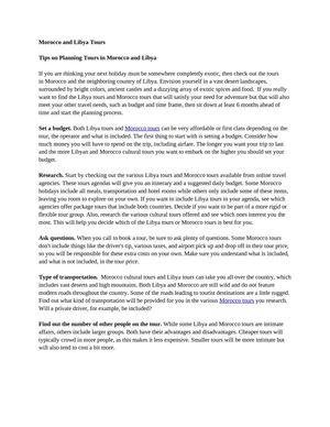 Exotic holiday tours in Morocco and Libya