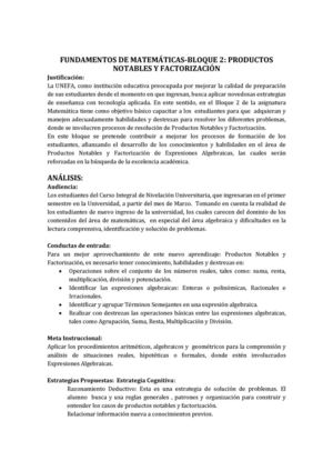 FUNDAMENTOS DE MATEMÁTICAS-BLOQUE 2: PRODUCTOS NOTABLES Y FACTORIZACIÓN