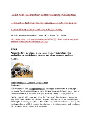 Latest World Headlines: Shaw Capital Management | With shortages looming at car dealerships and factories, the global auto crisis deepens Scots academics build mechanical arm for fast memory