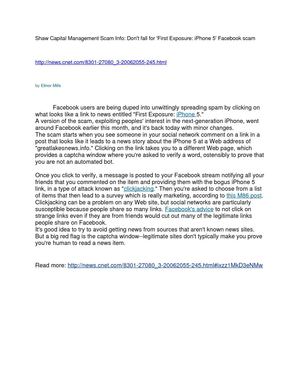 Shaw Capital Management Scam Info: Don't fall for 'First Exposure: iPhone 5' Facebook scam