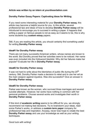 Реферат: Satire In Dorothy Parker Essay Research Paper Реферат: Satire In Dorothy Parker Essay Research Paper