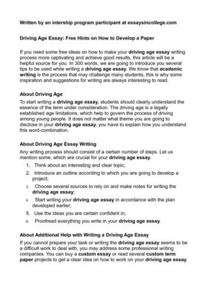 Calam O Driving Age Essay Free Hints On How To Develop A Paper Calam O Driving Age Essay Free Hints On How To Develop A Paper