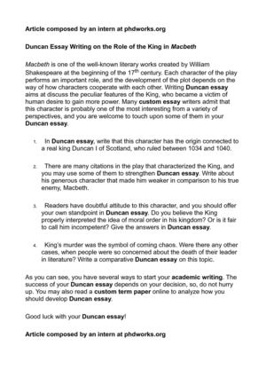 Journalistic Essay How To Write An Argument Essay Outline also Spanish Essays Calamo Duncan Essay Writing On The Role Of The King In Macbeth A Good Essay Structure