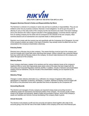 Singapore Nominee Director's Duties and Responsibilities By Rikvin