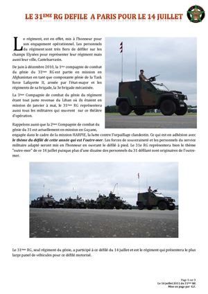 Le 31ème RG défile à Paris pour le 14 juillet 2011