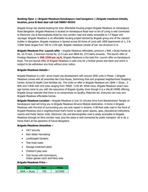 Brigade Meadows Kanakapura road|| Booking open||call 9880709392