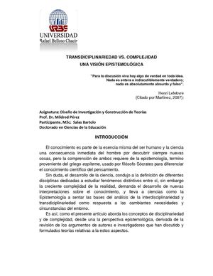 TRANSDICIPLINARIEDAD VS. COMPLEJIDAD UNA VISIÓN EPISTEMOLÓGICA