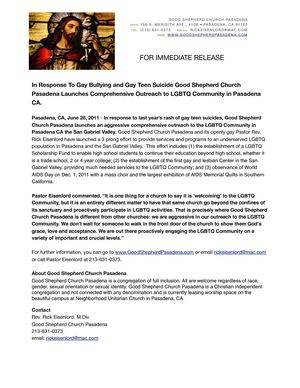 LGBT Support Program by Good Shepherd Church in Pasadena, CA